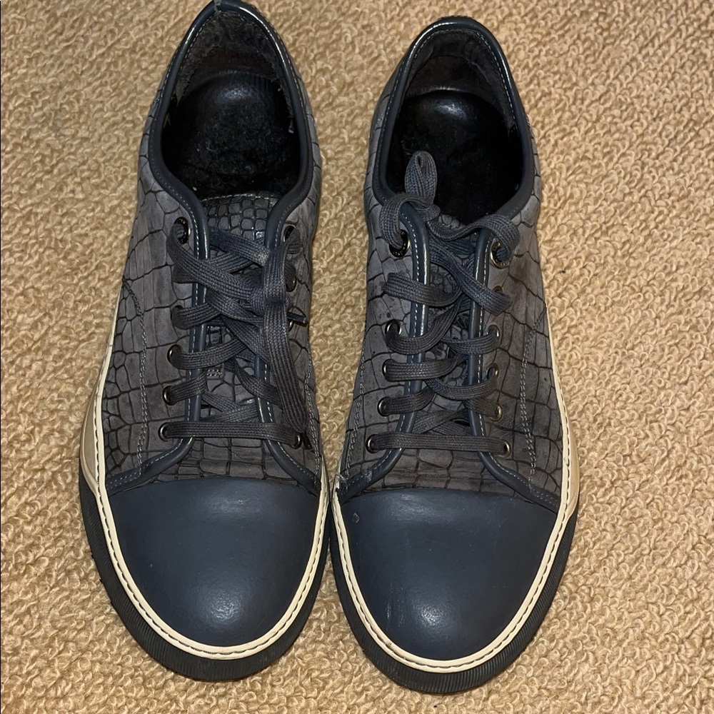 Lanvin Gray Crocodile Pattern Sneakers